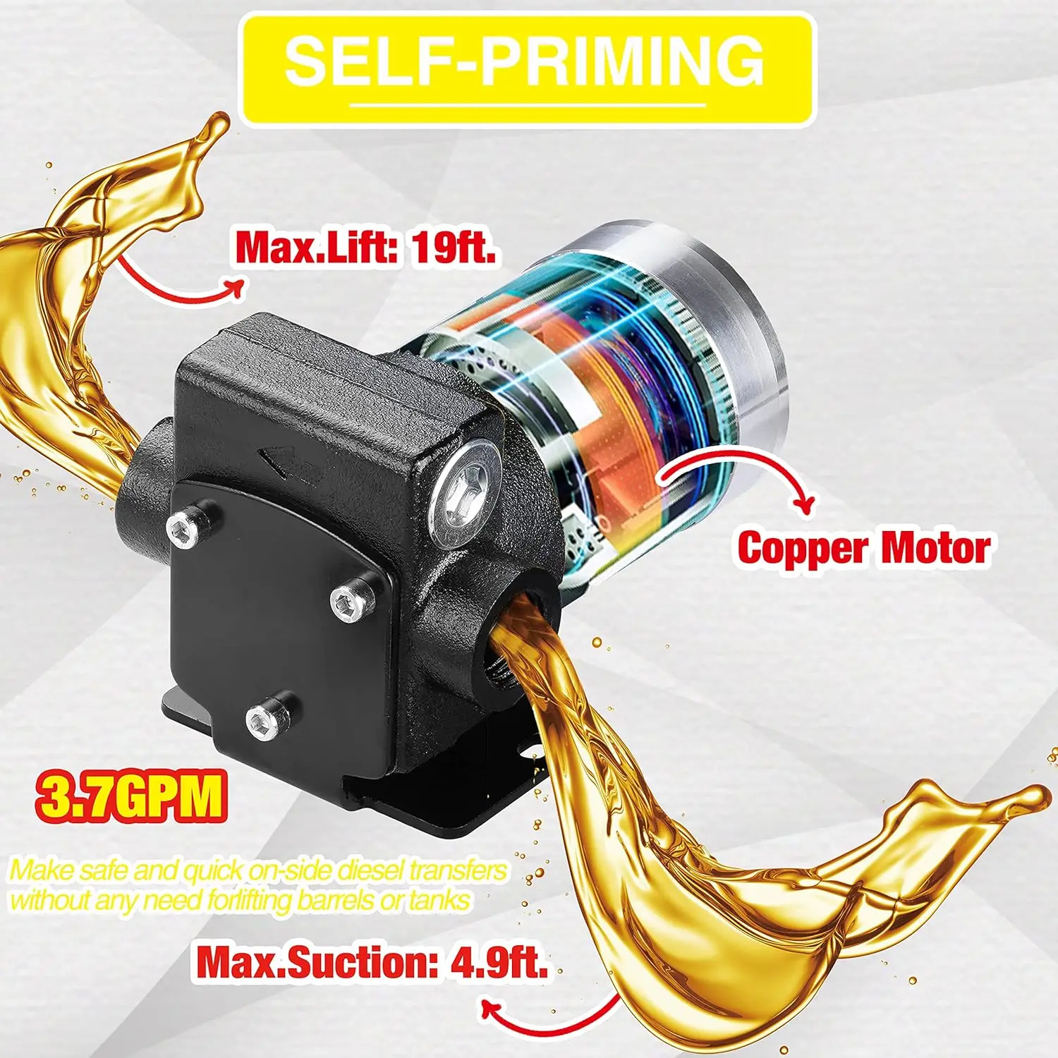 DC 12V New Portable Automatic Self-priming Gasoline Fuel Oil Transfer Pump with Reversible Pumping for Gasoline Diesel Kerosene