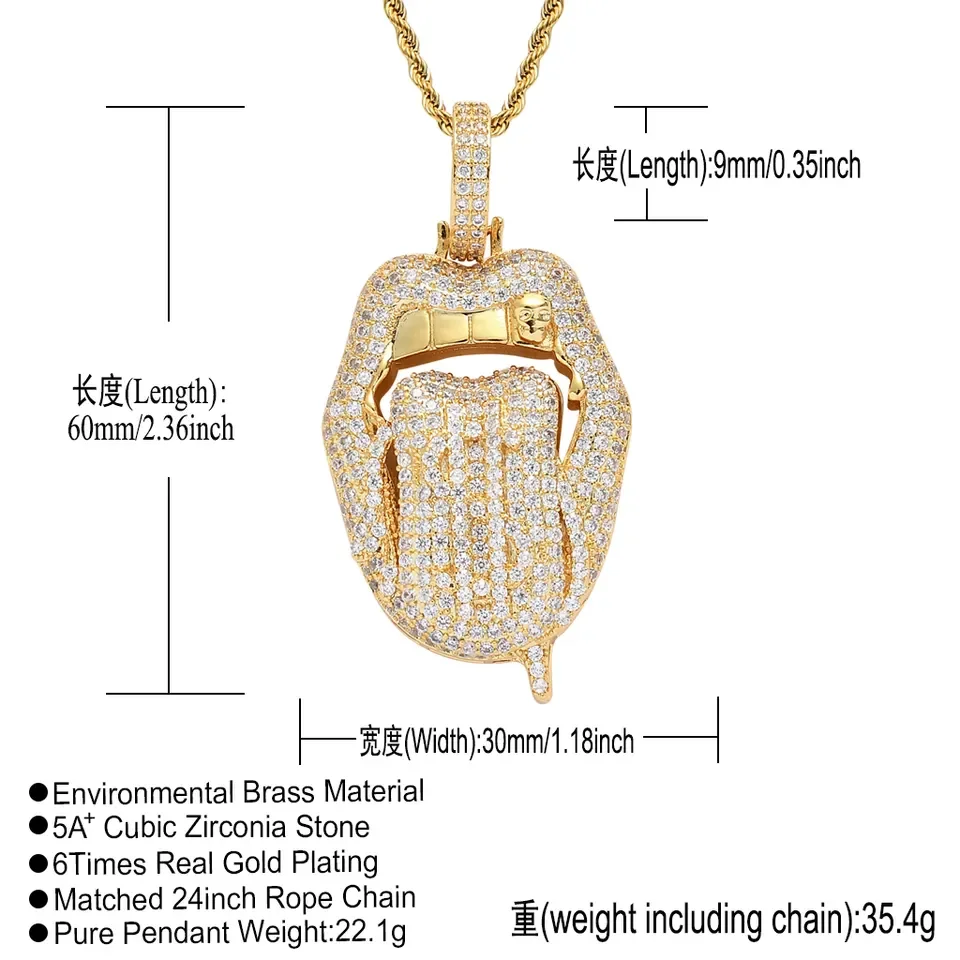 Hip Hop Charm Sexy Mouth Pendant Dollar Symbol Micro Paved Zircon Necklaces Hiphop Money Lip Pendant