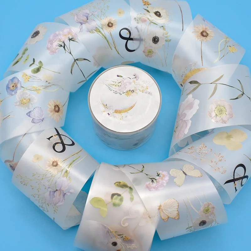 New design product waterproof pet scrapbooking transparent tape painting floral month date washi tape set