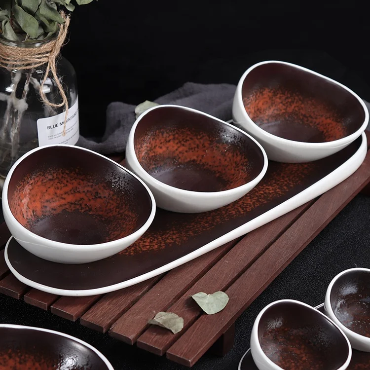 
restaurant ceramic artist plates irregular hand-painted customized dinner plates porcelain serving dining plate with 3 bowls 