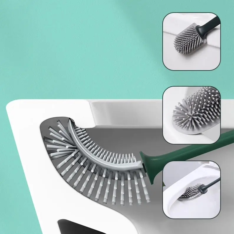 100% Eco-Friendly Bendable Head Silicone Toilet Cleaning Brush With Holder