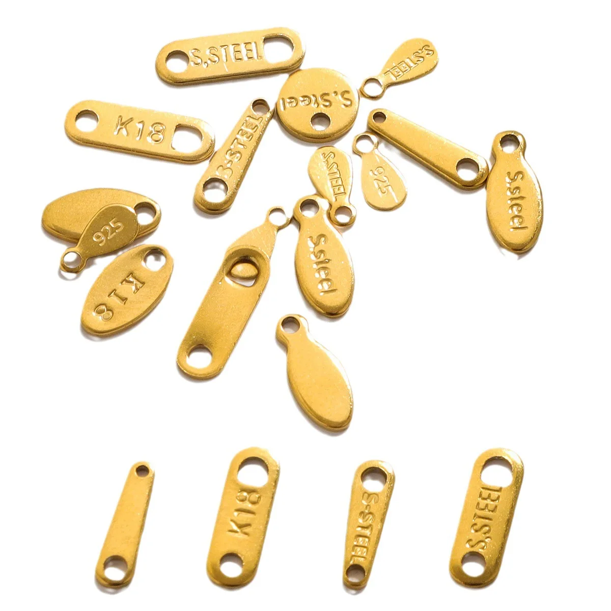 Wholesale Diy Engraved 18K Gold Plated Stainless Steel Charms Chain Tail End Jewelry Tags With Logo Custom