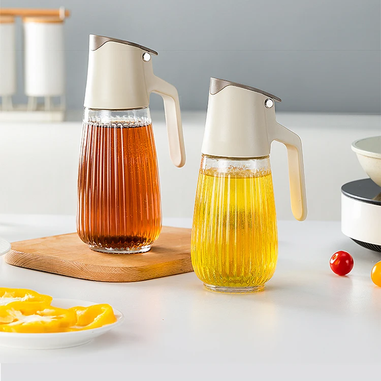 Cooking glass oil bottles for kitchen with Automatic Opening and closing condiment and vinegar oil dispenser bottle