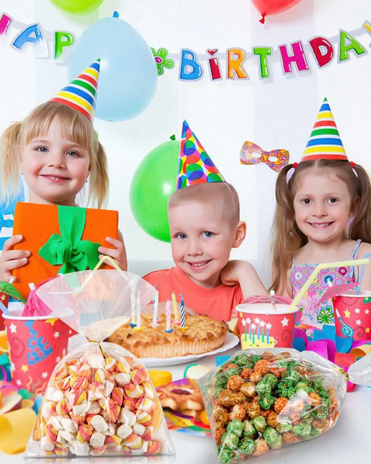 Cellophane Bags Wrap Large Clear Party Favors Clear Treat bag with Ties Plastic Gift Bag