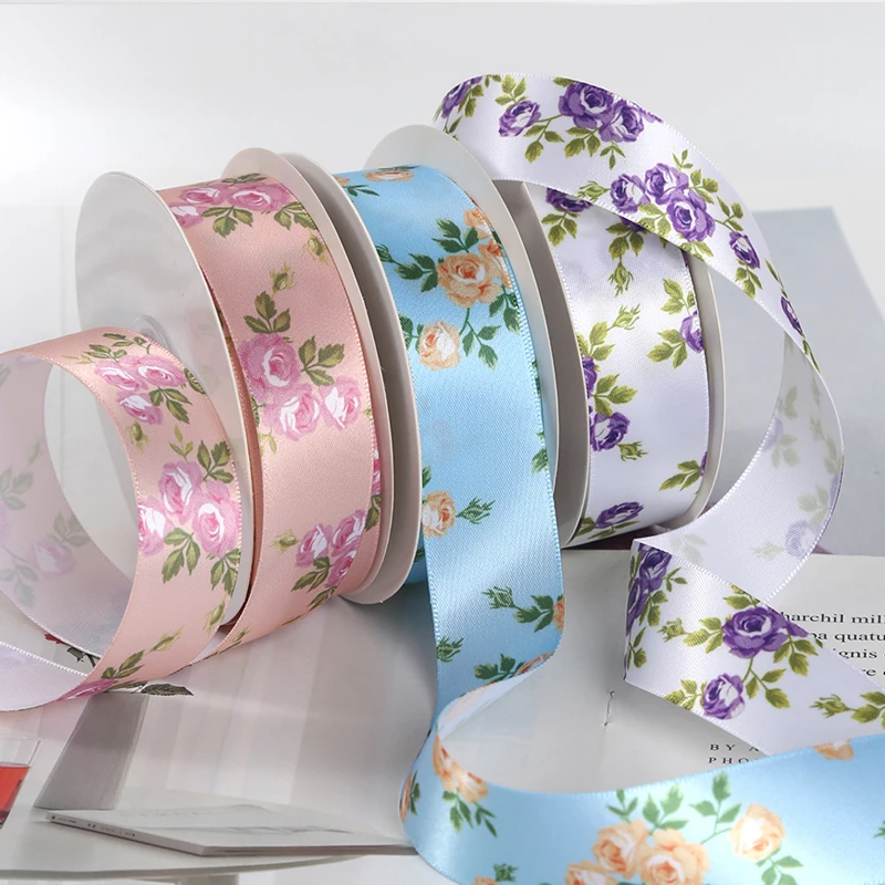Chinese style flower pattern printed double-sided ribbon for gift packaging