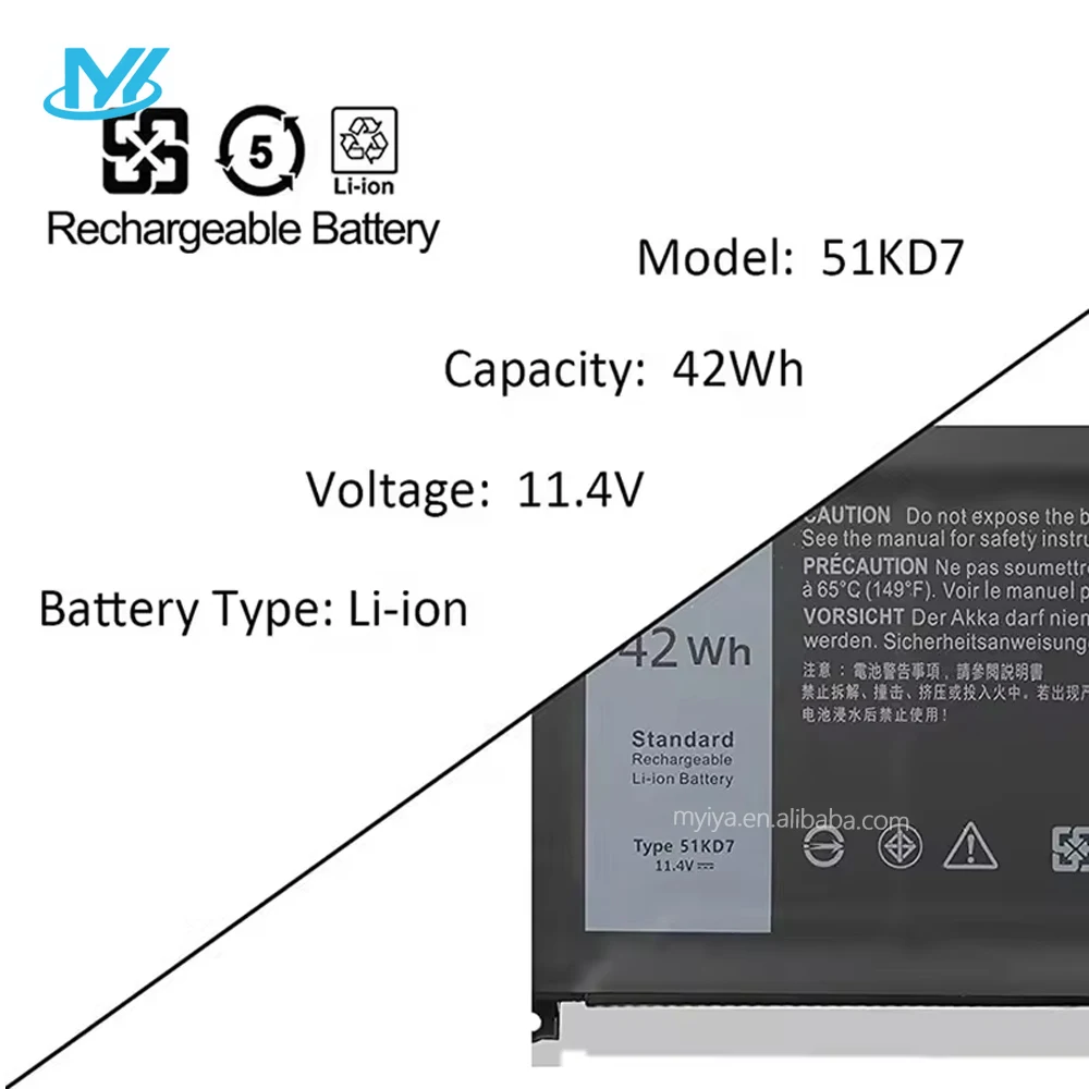 MYiYAE 51KD7 Laptop Battery for De-ll Chrome 11 3100 3180 3189 5190 3181 2-in-1 Series P28T001 Y07HK FY8XM 0FY8XM Battery