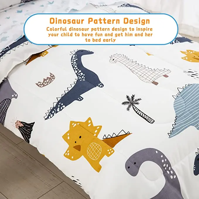 Dinosaur Toddler Bedding Set Super Soft Microfiber Quilt 4-Piece Set for Boys