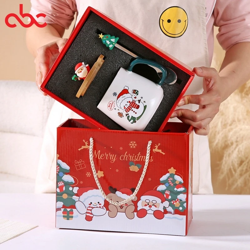 New Christmas Ceramic Mug Gift Set Cross Border New Year Gift Santa Claus Office Coffee Cup New Year Gift For Kids Box Set
