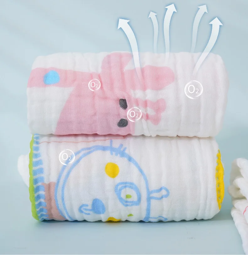 6-Laye Knitted & Printed rorganic cotton baby bath towel,Cartoon child-proof washclothsr Newborn