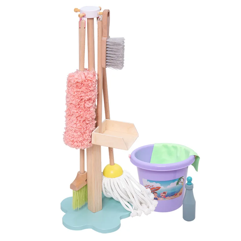 Kids Cleaning Set 10 Piece - Wooden Detachable Toy Cleaning Set For Pretend Play Toy Children Role Play Toys