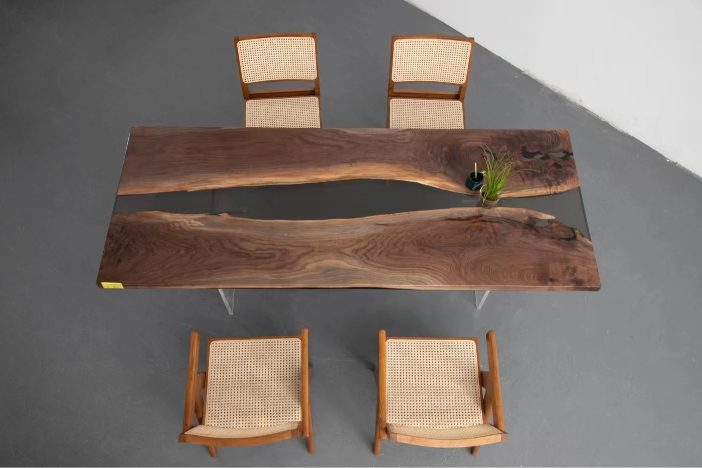 Black and wood epoxy resin dining table, black walnut and epoxy resin dining table