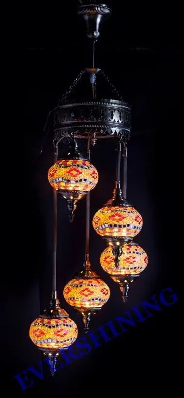 Evershining HOT SALE 5 Ball Vintage Pendant Light Turkish Istanbul Mosaic Hanging Lamp