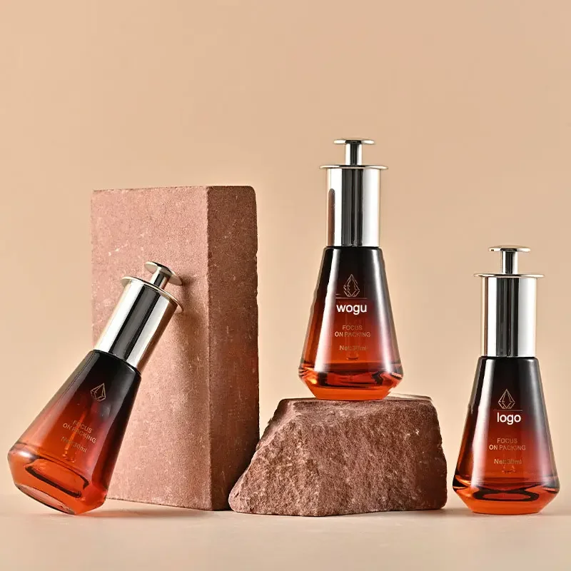 eye serum cosmetic packaging glass bottle with dropper luxury cone shape custom color essential perfume oil  dropper bottle