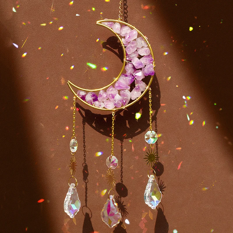 Hotsale Colorful Hanging Sun Catcher with Chain Pendant Ornament Crystal Balls Moon Dream Catcher for Window Home Garden