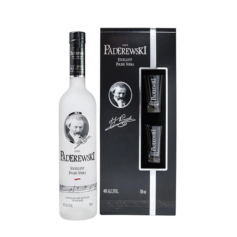 Premium Paderewski vodka 700ml+tube expensive appearance glass bottles packaging private label