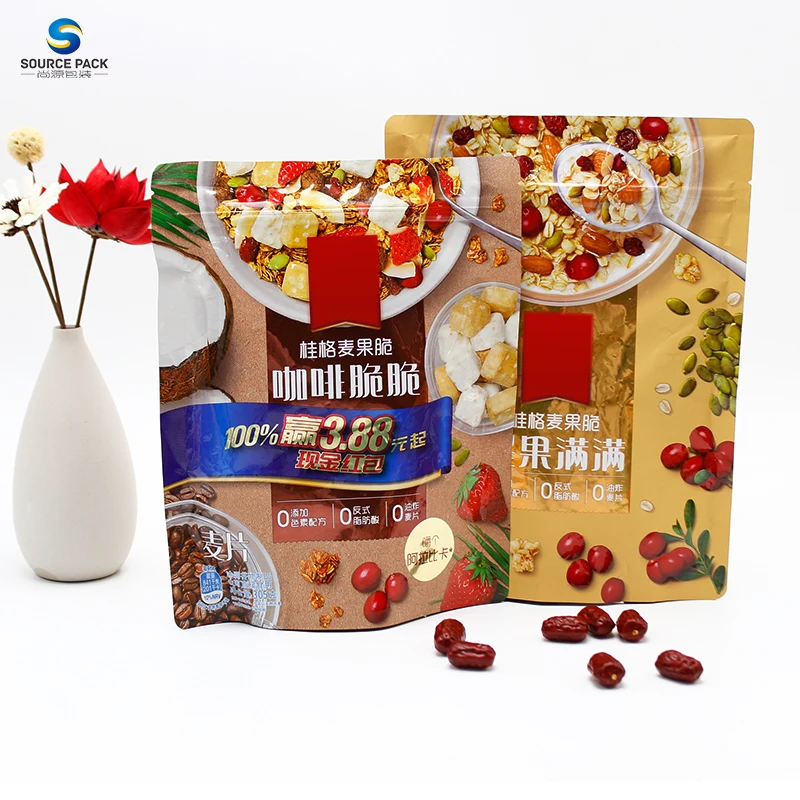 Wholesale Dry Food Packaging Custom Logo Printed Plastic Zipper Stand Up Bag For Food Cereal Packaging