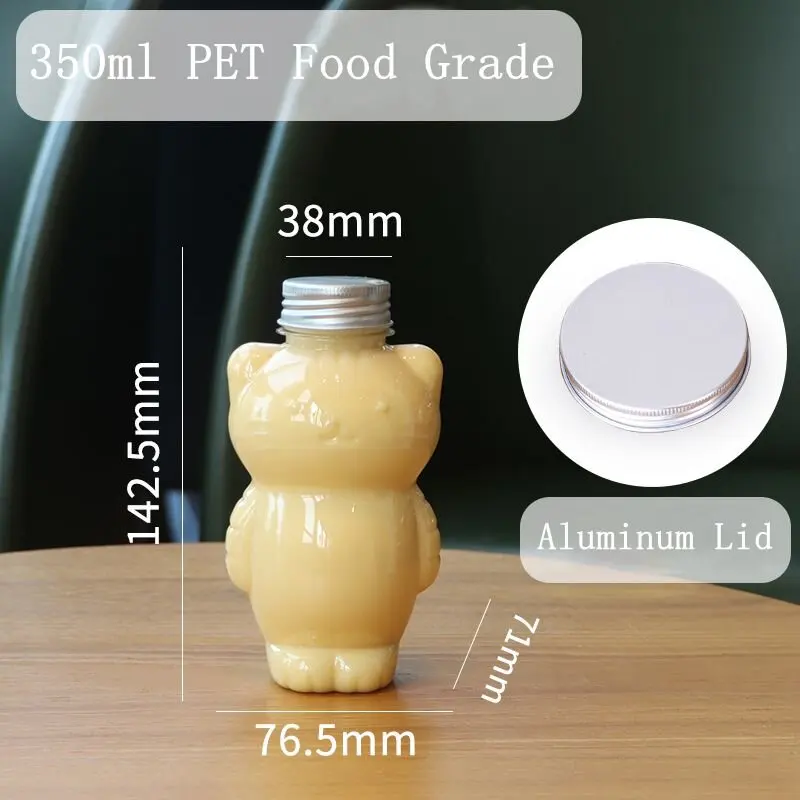 Wholesale Can Be Customized One-time 350 ml PET High Quality Cat Shape Juice PET Plastic Bottle with Aluminum Lid