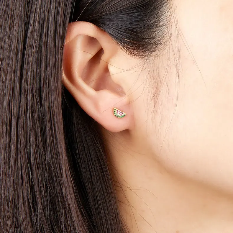 Daochong Custom 925 Sterling Silver CZ Rainbow Watermelon Stud Earring For Kids Children