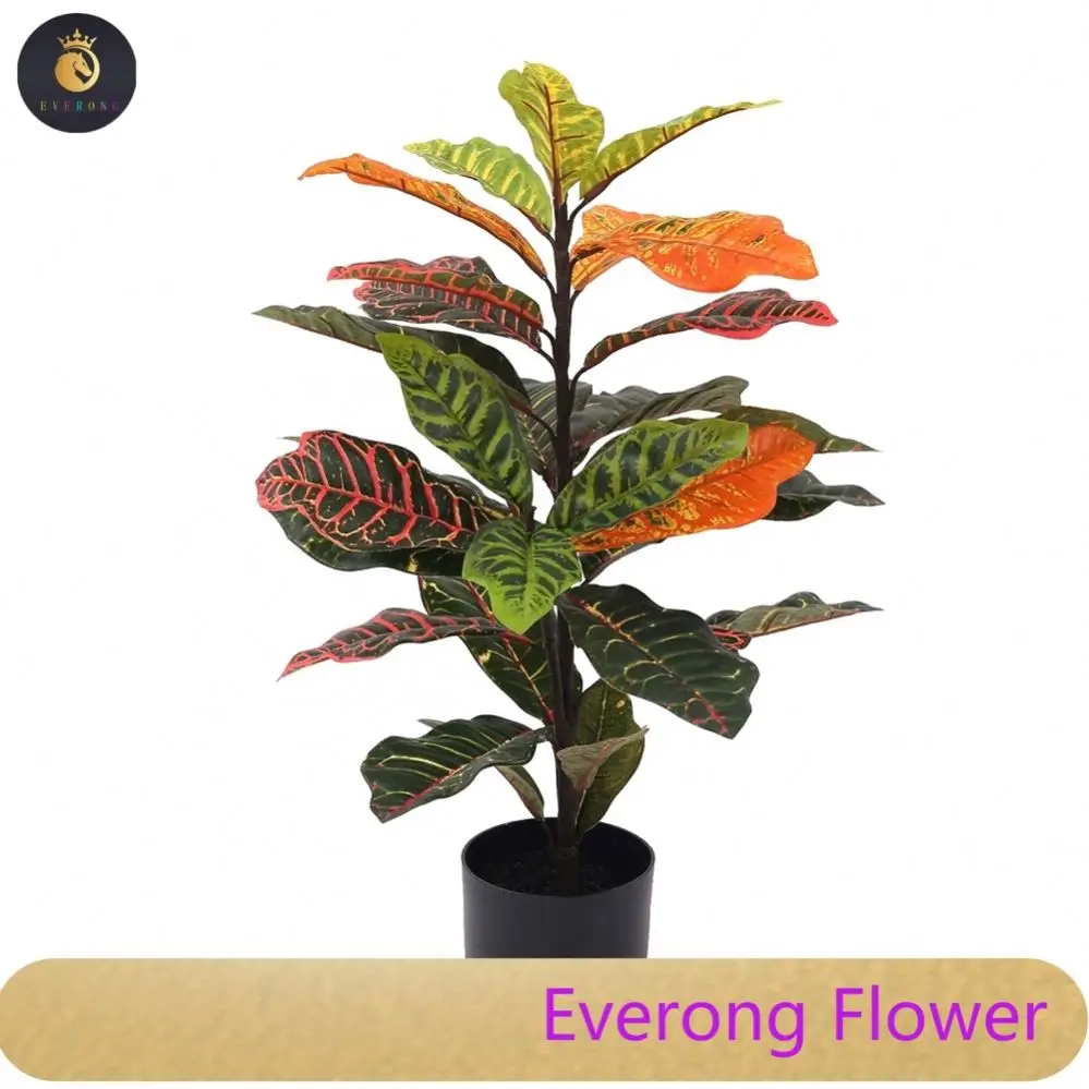 Decorative croton indoor trees wholesale plastic decor plastic codiaeum variegatum tree in pot