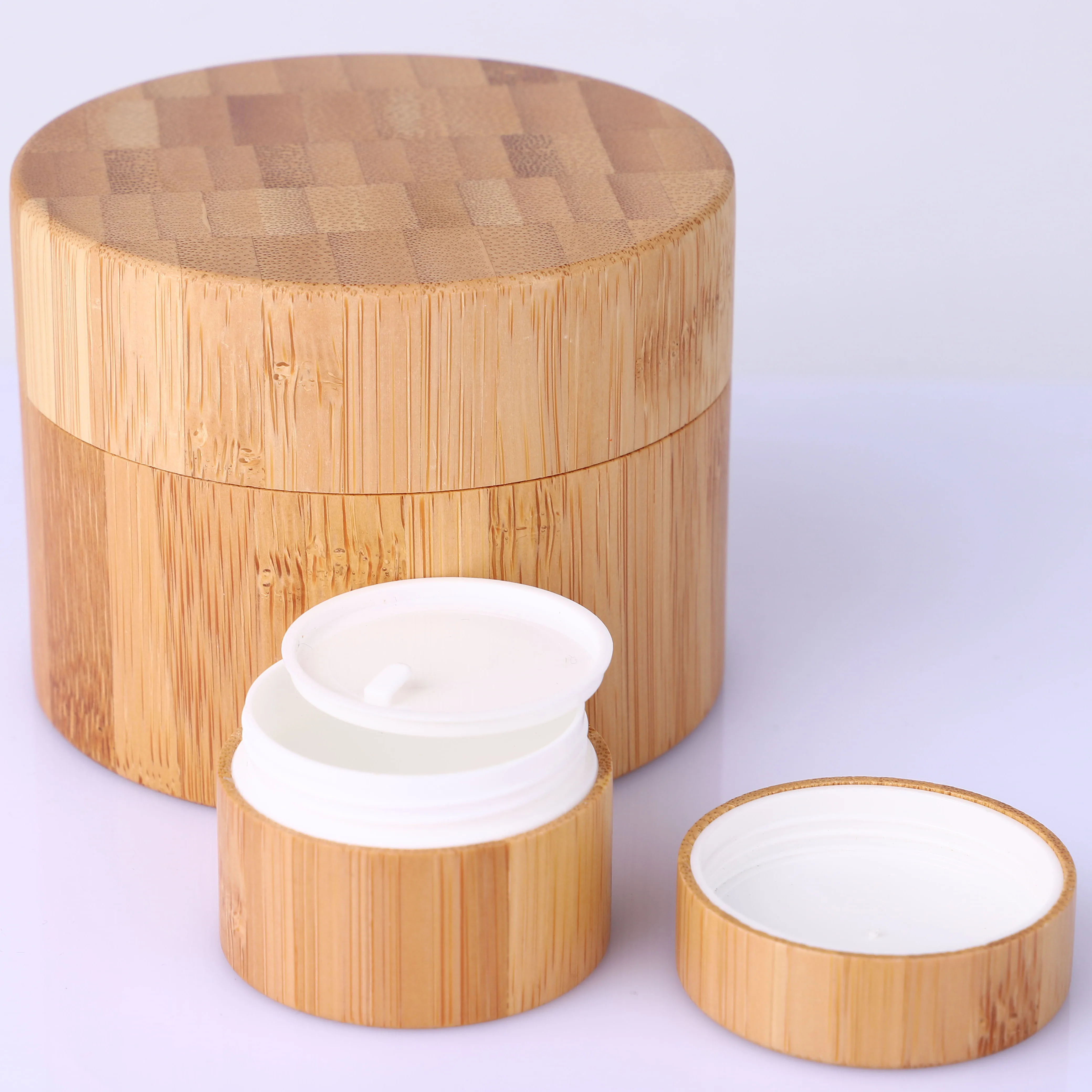 Hot Sale Bamboo Color Glass Jar Skin Care Cosmetics Portable Sealed Wooden Lid Jar Set
