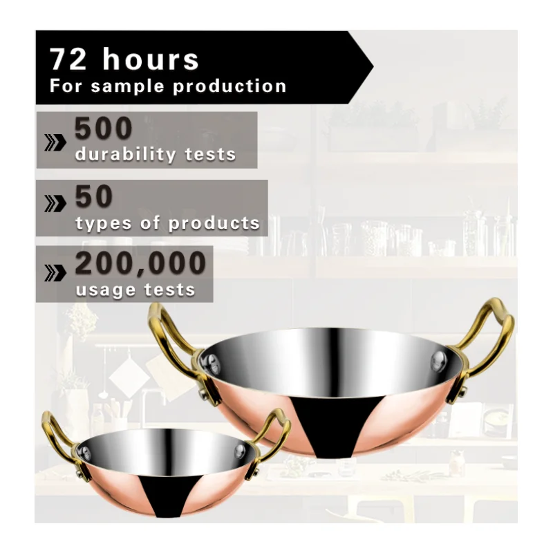 Modedrn Luxury Polishing Round Food Serving Dish Plate Double Handles Tri-Ply Copper Tableware Bowl for Restaurant Hotel