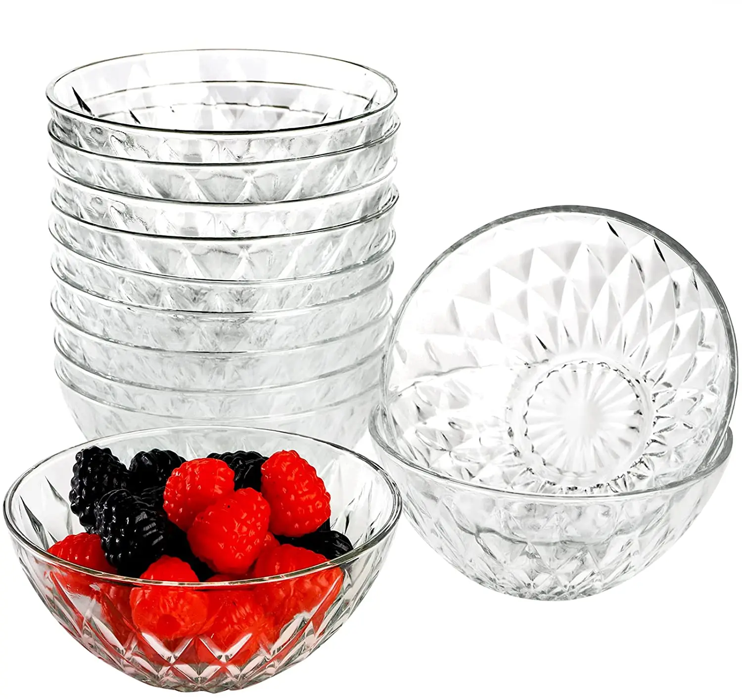 10 oz Mini Glass Bowls 4.75 Inch Diamond Cut Glass Prep Bowls Stackable Glass Salad Bowls for Fruit Cereal Candy Yogurt kitchen