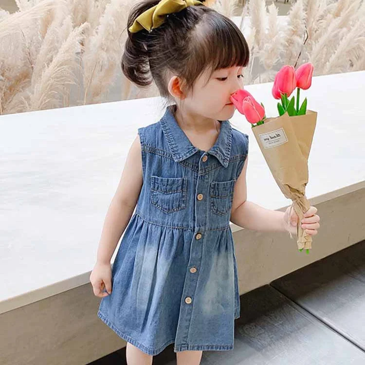 Child Denim Dress Summer Vest Dress Children Shirt 2-7 Years Old kids summer clothes 2024 mini girls skirt jean dress design