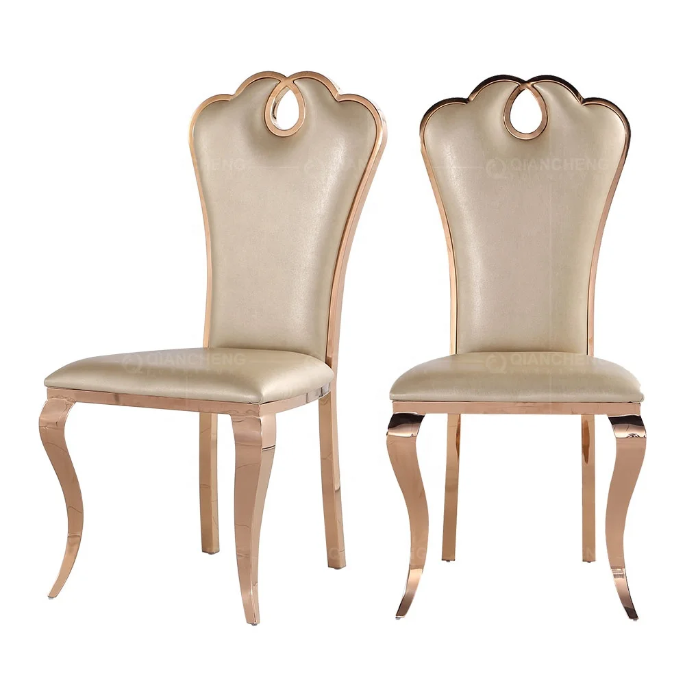 Top Quality modern High Back gold with white Stainless Steel Armless Dining wedding Chairs