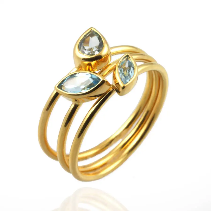 Loose Stones Stacking Blue Topaz Diamond Ring Natural Blue Topazes Silver 925 Rings