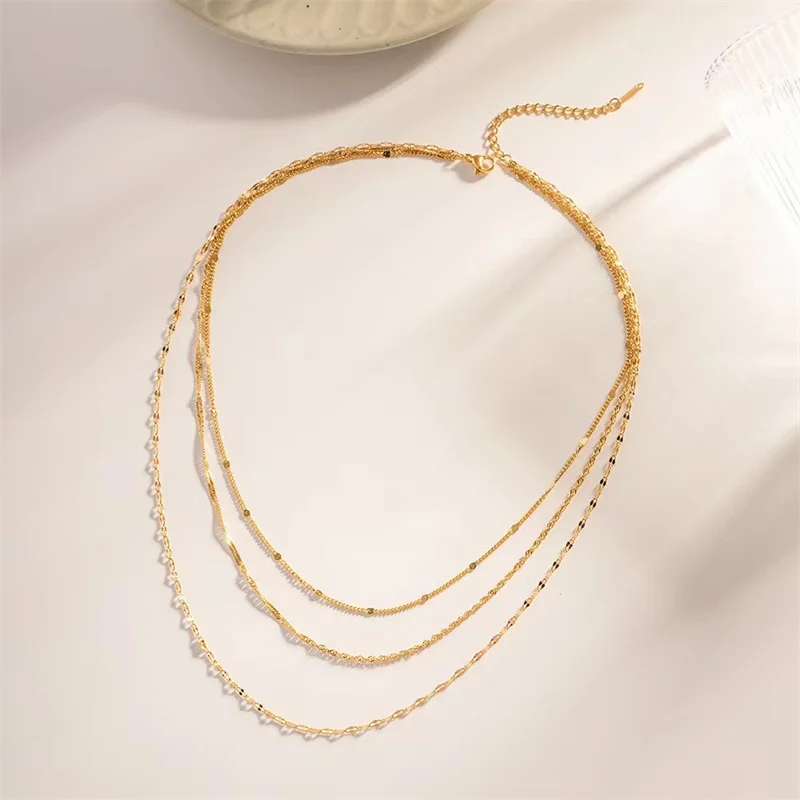 Vintage all-in-one stainless steel multilayer necklace plated in 18k gold does not fade necklace for women