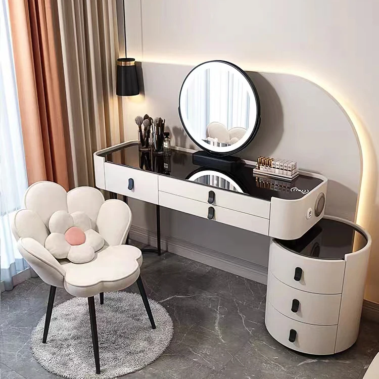 Bedroom Furniture Modern Simple Multi-functional Princess Dressing Makeup Table With Side Cabinet Vanity Smart Mirror