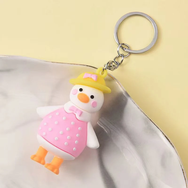 Wholesale Duck Keychain 3D Crooked Duck Bag Pendant Rubber keychain Jewelry for Gift
