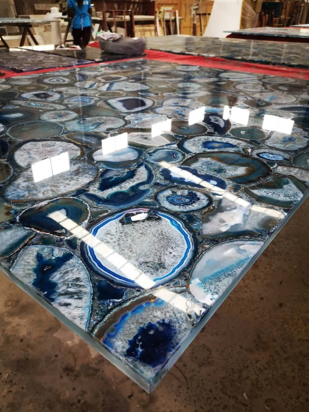 manufacture luxury natural agate stone blue agate slabs for villa decor