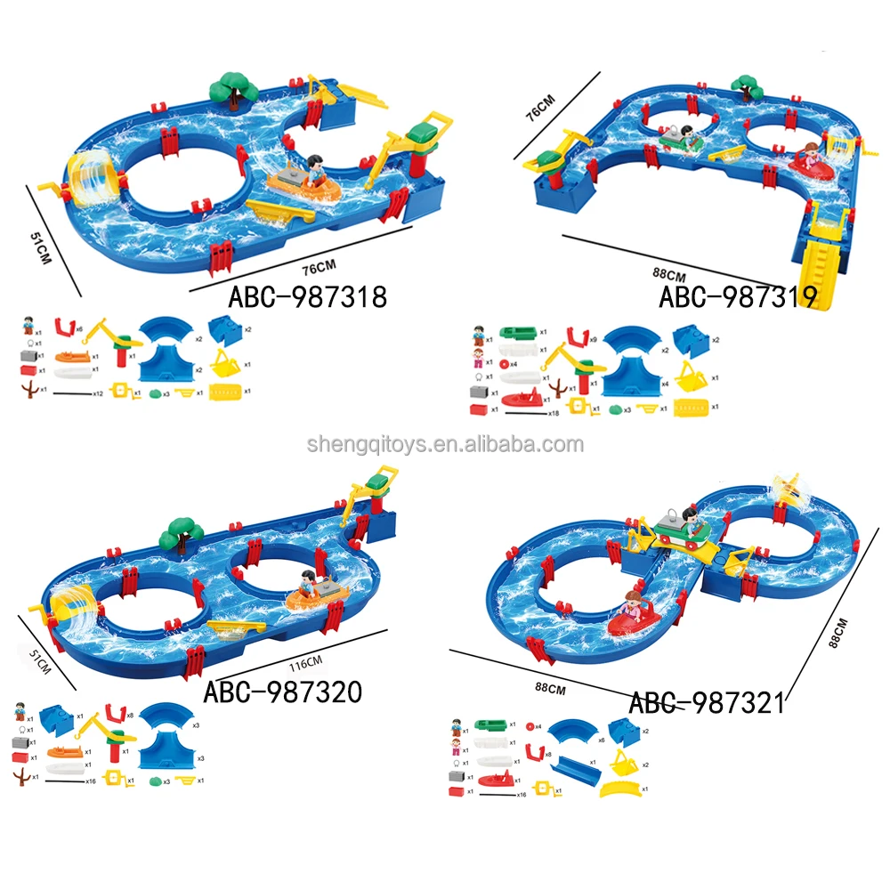 Large Water Park Play Set Activity Waterway Toy with Boat Wind-up Toy for Backyard Lawn Pool Summer Water Toys