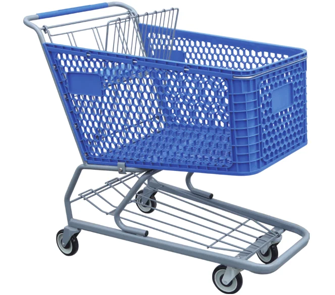 200L hot sell plastic supermarket shopping trolley cart plastic basket with baby seat