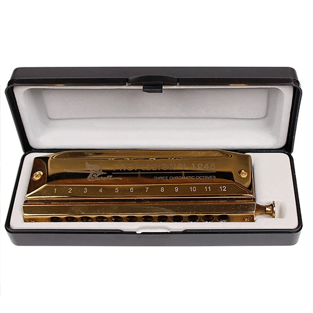 SW1248-4 12 Hole 48 Tone Thick Blow Mouth Practice Playing Chromatic Harmonica Gold