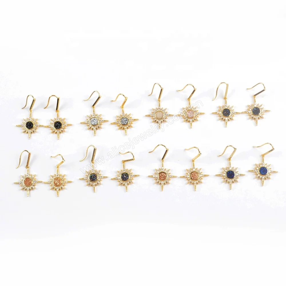 ZG0385 druzy earrings dangle sun earrings gold hoop earrings