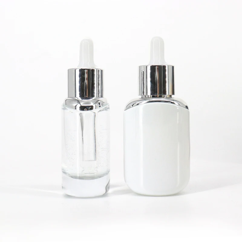 30ml 50ml Oval Shaped Cosmetic Skincare Serum Opal White Ceramic Glass Dropper Bottle White Porcelain Printed Oil Dropper Bottle