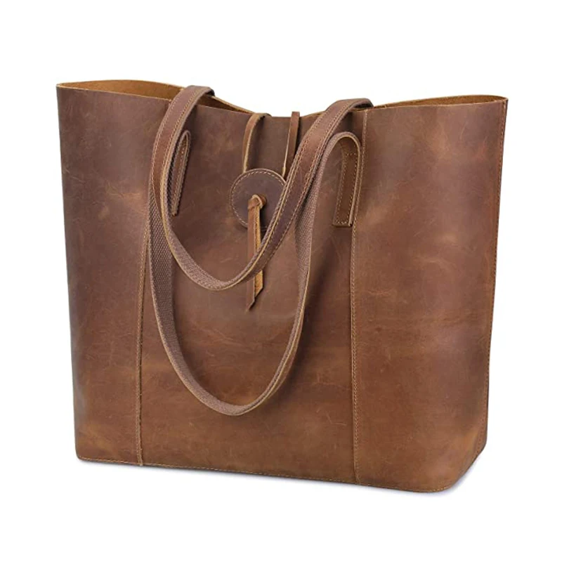 Vintage Leather Shoulder Bag Work Totes for Women Purse Handbag with Back Zipper Pocket Large