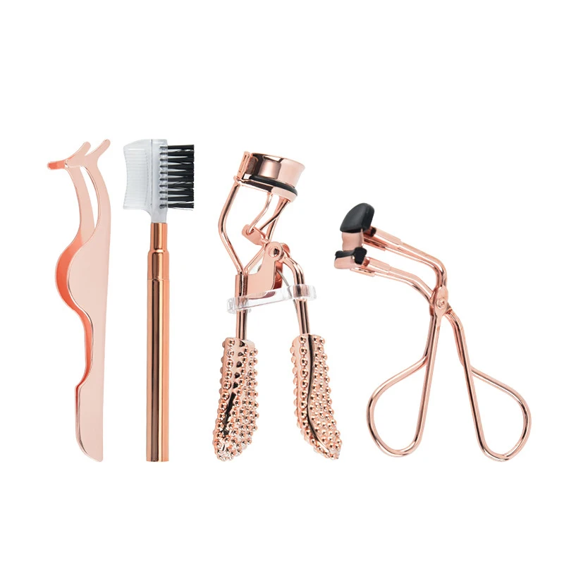 hot sell 4-piece stainless steel + carbon steel eyelash curlers set for curling eyelashes with false eyelashes applicator
