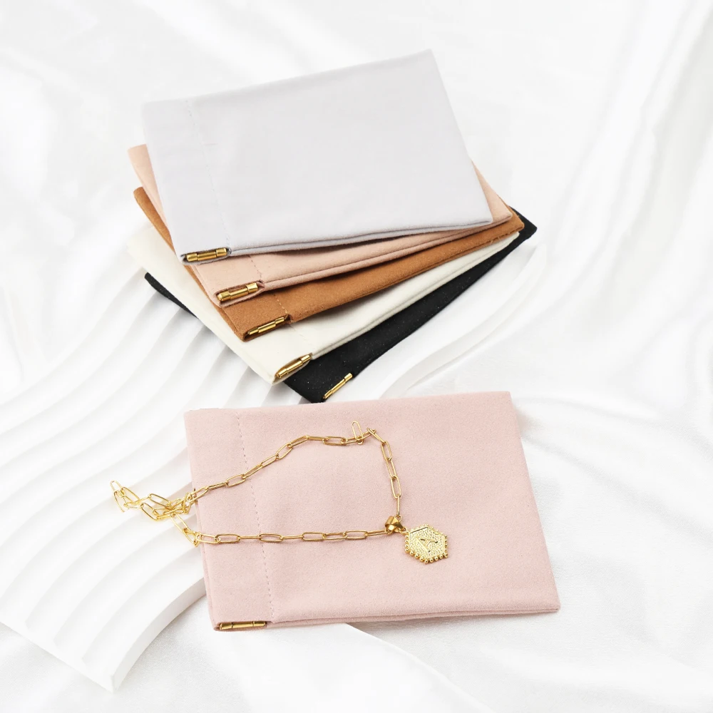 10pcs to start to custom gold foiled logo earring necklace ring pu leather pouch automatic closure for bag jewelry bulk