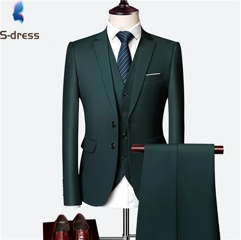 Костюм мужской свадебный из 3 предметов, модный приталенный однотонный деловой офисный костюм, пиджак + брюки + жилет, большие размеры
