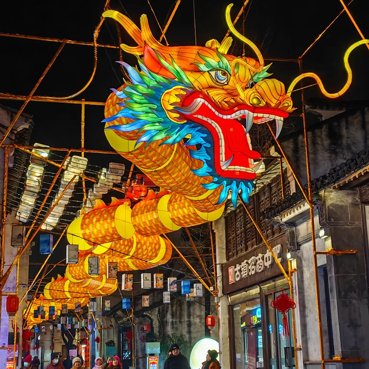 Traditional New Year Festival Giant Chinese Dragon Lantern Theme Park Decoration Silk Lantern