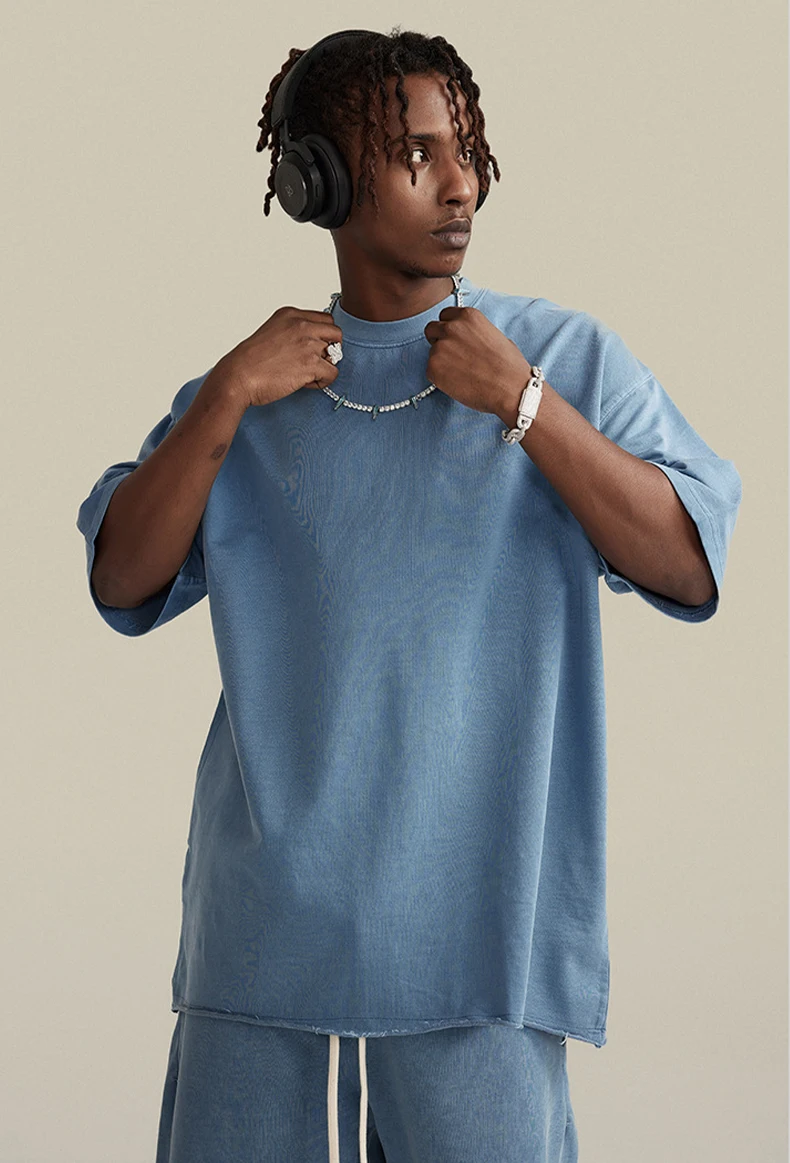 New Product Cotton Personalized Designer T-Shirts Contrast Neck Mens Graphic Screen Printing Acid Washed Custom T-Shirt