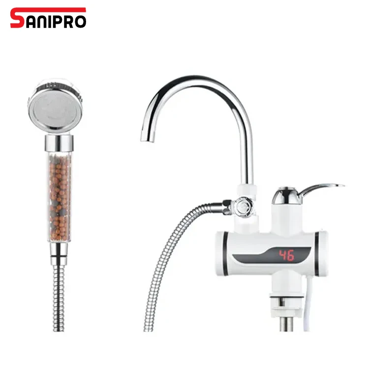 SANIPRO 220V 3000W Smart Led Display Heating Instant Water Heaters Tap Electric Kitchen Faucet with Shower Head