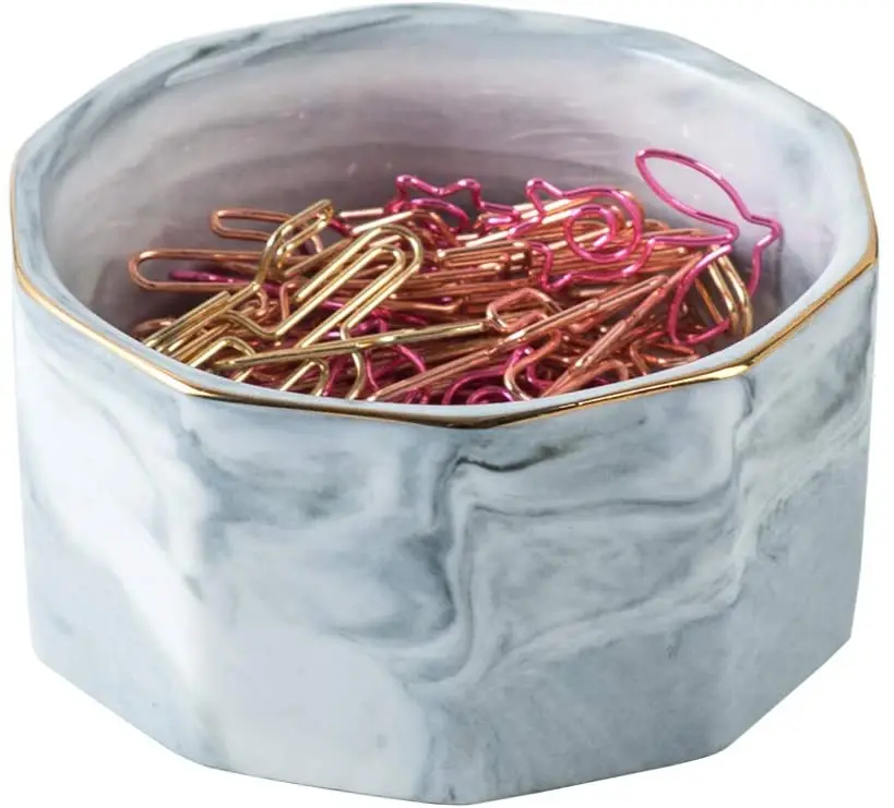 Ceramic Marble Cute Paper Clip Organizer Office Binder Clip Holder Trinket Paper Clip Holder for Desk