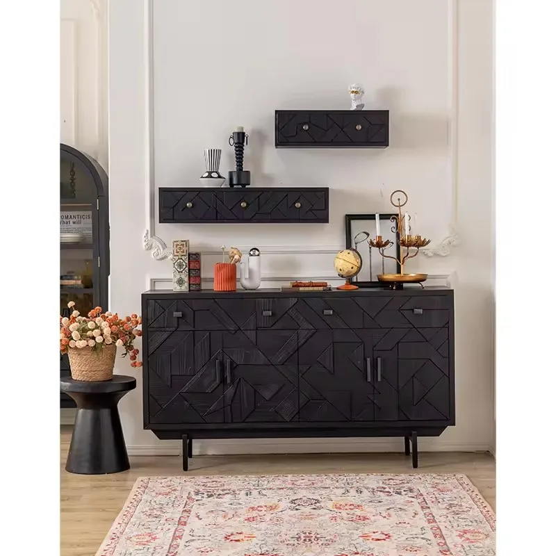 Hot Selling Retro Glass Sideboard Solid Wood Multifunctional Cupboard Dining Modern Design Living Kitchen Bedroom Tea Storage