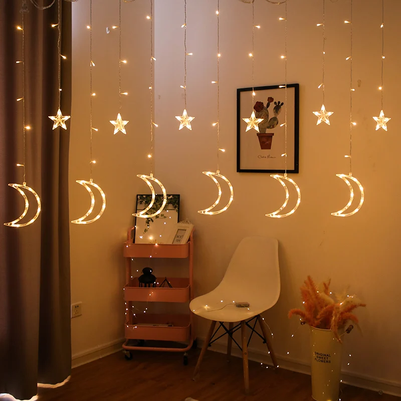 eid mubarak ramadan decorations  moon and star shape led curtain light Christmas lights Decorative lights with factory prices
