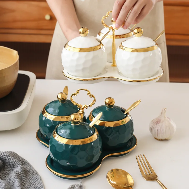 Nordic style ceramic seasoning jar light luxury home kitchen seasoning jar set creative salt and sugar storage jar combination