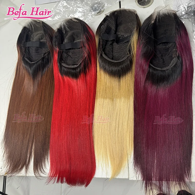 Wholesale bone straight vietnamese raw hair wigs ombre human hair wigs dark root red human hair wigs